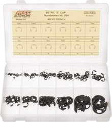 Made in USA - 190 Piece, M2.3 to M19, Steel, E Style External Retaining Ring Assortment - Includes Compartmented Case, Specification Labels - Eagle Tool & Supply