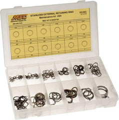 Value Collection - 315 Piece, 1/4 to 1-1/4", Stainless Steel, Snap External Retaining Ring Assortment - Includes Compartmented Case, Specification Labels - Eagle Tool & Supply
