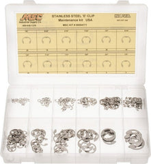 Made in USA - 206 Piece, 1/8 to 7/8", Stainless Steel, E Style External Retaining Ring Assortment - Eagle Tool & Supply