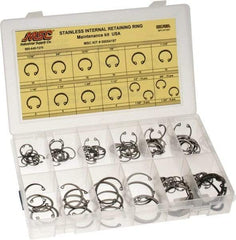 Value Collection - 120 Piece, 1/2 to 1-3/4", Stainless Steel, Snap Internal Retaining Ring Assortment - Includes Compartmented Case, Specification Labels - Eagle Tool & Supply