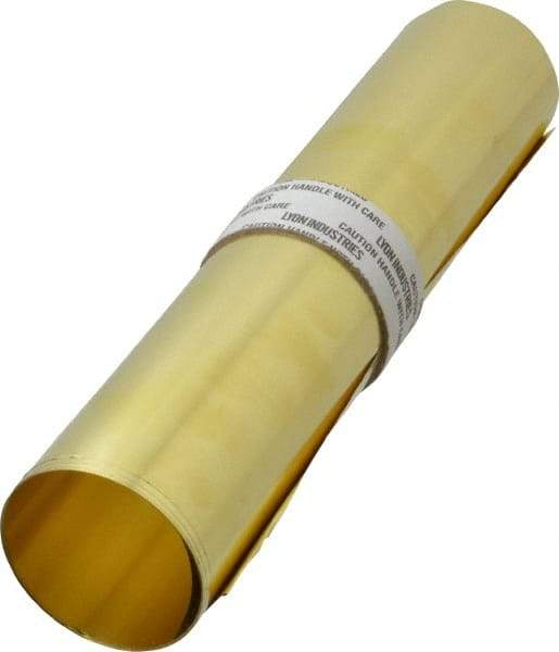 Made in USA - 10 Ft. Long x 12 Inch Wide x 0.002 Inch Thick, Roll Shim Stock - Brass - Eagle Tool & Supply