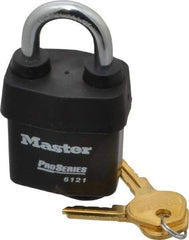 Master Lock - 1-1/8" Shackle Clearance, Keyed Different Pro Series Solid Steel Padlock - 5/16" Shackle Diam, Laminated Steel - Eagle Tool & Supply