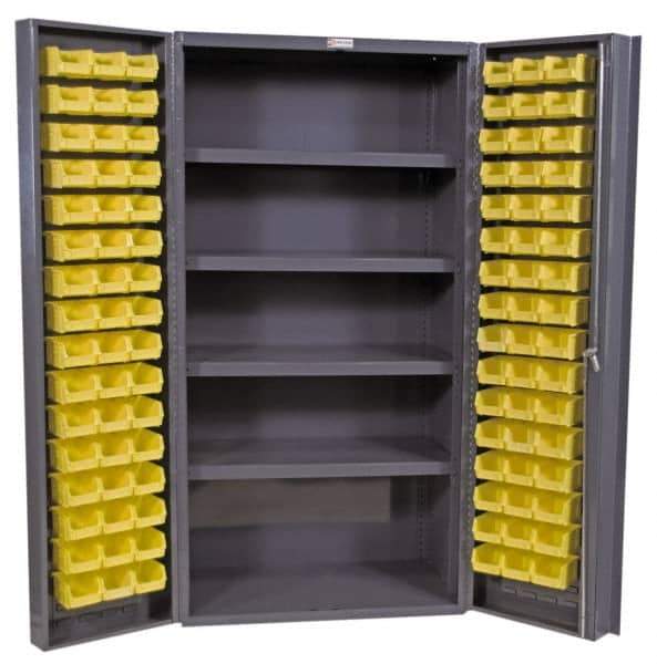 Durham - 4 Shelf 96 Bin Storage Cabinet - Steel, 36" Wide x 24" Deep x 72" High, Gray - Eagle Tool & Supply