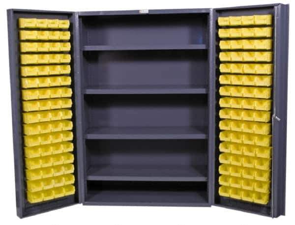 Durham - 4 Shelf 128 Bin Storage Cabinet - Steel, 48" Wide x 24" Deep x 72" High, Gray - Eagle Tool & Supply