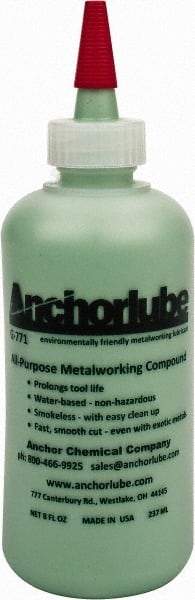 Made in USA - Anchorlube G-771, 8 oz Bottle Cutting Fluid - Water Soluble, For Broaching, Counterboring, Drawing, Drilling, Engraving, Fly-Cutting, Hole Extruding, Milling, Piercing, Punching, Sawing, Seat Forming, Spot Facing, Tapping - Eagle Tool & Supply