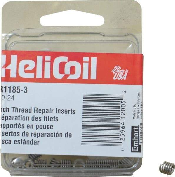 Heli-Coil - #10-24 UNC, 0.285" OAL, Free Running Helical Insert - 5 Free Coils, Tanged, Stainless Steel, Bright Finish, 1-1/2D Insert Length - Eagle Tool & Supply