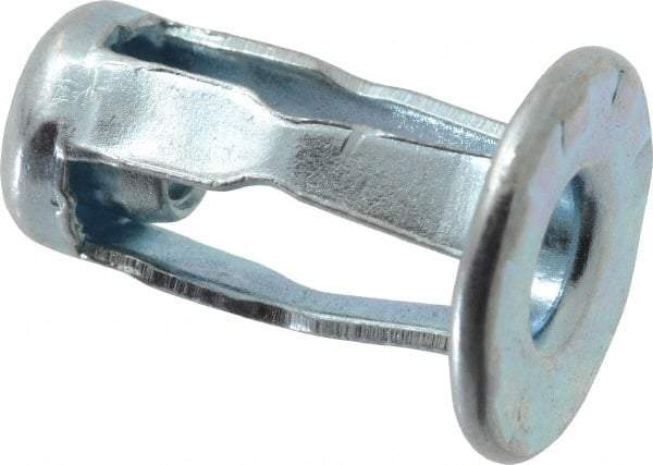 RivetKing - #6-32 UNC Thread, Clear Zinc Plated, Steel, Screwdriver Installed Rivet Nut - 1/64 to 0.06" Grip, 15/32" Flange Diam, 0.663" Long - Eagle Tool & Supply