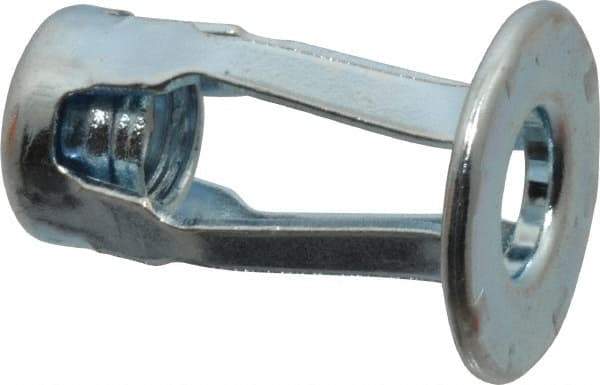 RivetKing - 1/4-20 UNC Thread, Clear Zinc Plated, Steel, Screwdriver Installed Rivet Nut - 1/4 to 0.35" Grip, 5/8" Flange Diam, 29/32" Long - Eagle Tool & Supply