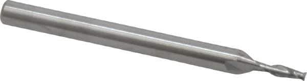 SGS - 1/16", 3/16" LOC, 1/8" Shank Diam, 1-1/2" OAL, 2 Flute, Solid Carbide Square End Mill - Single End, Uncoated, Spiral Flute, 30° Helix, Centercutting, Right Hand Cut, Right Hand Flute, Series 52 - Eagle Tool & Supply