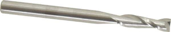 SGS - 1/8", 7/16" LOC, 1/8" Shank Diam, 1-1/2" OAL, 2 Flute, Solid Carbide Square End Mill - Single End, Uncoated, Spiral Flute, 30° Helix, Centercutting, Right Hand Cut, Right Hand Flute, Series 52 - Eagle Tool & Supply