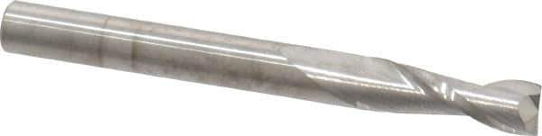 SGS - 1/4", 3/4" LOC, 1/4" Shank Diam, 2-1/2" OAL, 2 Flute, Solid Carbide Square End Mill - Single End, Uncoated, Spiral Flute, 30° Helix, Centercutting, Right Hand Cut, Right Hand Flute, Series 52 - Eagle Tool & Supply