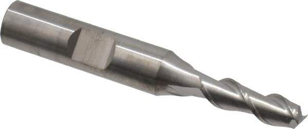 SGS - 1/4", 3/4" LOC, 3/8" Shank Diam, 2-7/16" OAL, 2 Flute, Solid Carbide Square End Mill - Single End, Uncoated, Spiral Flute, 45° Helix, Centercutting, Right Hand Cut, Right Hand Flute, Series 44 - Eagle Tool & Supply