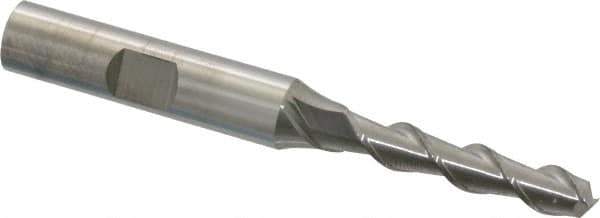SGS - 1/4", 1-1/4" LOC, 3/8" Shank Diam, 3-1/16" OAL, 2 Flute, Solid Carbide Square End Mill - Single End, Uncoated, Spiral Flute, 45° Helix, Centercutting, Right Hand Cut, Right Hand Flute, Series 44 - Eagle Tool & Supply