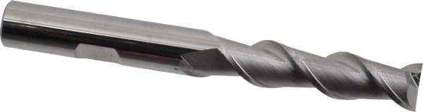 SGS - 3/8", 1-1/2" LOC, 3/8" Shank Diam, 3-1/4" OAL, 2 Flute, Solid Carbide Square End Mill - Single End, Uncoated, Spiral Flute, 45° Helix, Centercutting, Right Hand Cut, Right Hand Flute, Series 44 - Eagle Tool & Supply