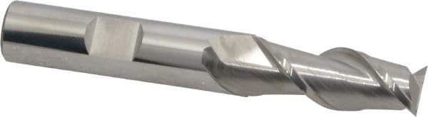 SGS - 1/2", 1-1/4" LOC, 1/2" Shank Diam, 3-1/4" OAL, 2 Flute, Solid Carbide Square End Mill - Single End, Uncoated, Spiral Flute, 45° Helix, Centercutting, Right Hand Cut, Right Hand Flute, Series 44 - Eagle Tool & Supply