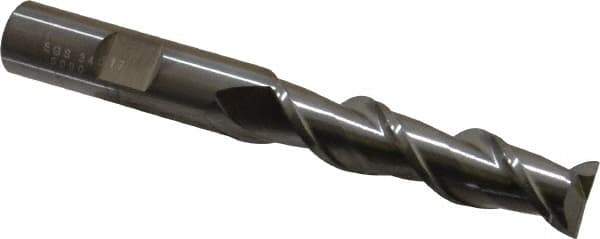 SGS - 1/2", 2" LOC, 1/2" Shank Diam, 4" OAL, 2 Flute, Solid Carbide Square End Mill - Single End, Uncoated, Spiral Flute, 45° Helix, Centercutting, Right Hand Cut, Right Hand Flute, Series 44 - Eagle Tool & Supply