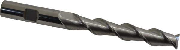 SGS - 1/2", 3" LOC, 1/2" Shank Diam, 5" OAL, 2 Flute, Solid Carbide Square End Mill - Single End, Uncoated, Spiral Flute, 45° Helix, Centercutting, Right Hand Cut, Right Hand Flute, Series 44 - Eagle Tool & Supply