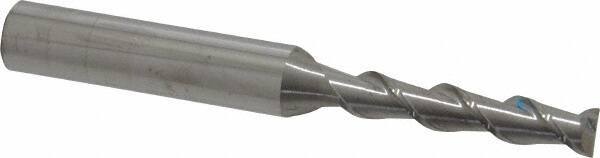 SGS - 1/4", 1-1/4" LOC, 3/8" Shank Diam, 3-1/16" OAL, 2 Flute, Solid Carbide Square End Mill - Single End, Uncoated, Spiral Flute, 45° Helix, Centercutting, Right Hand Cut, Right Hand Flute, Series 44 - Eagle Tool & Supply