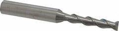 SGS - 1/4", 1-1/4" LOC, 3/8" Shank Diam, 3-1/16" OAL, 2 Flute, Solid Carbide Square End Mill - Single End, Uncoated, Spiral Flute, 45° Helix, Centercutting, Right Hand Cut, Right Hand Flute, Series 44 - Eagle Tool & Supply