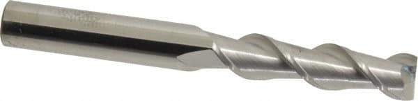 SGS - 3/8", 1-1/2" LOC, 3/8" Shank Diam, 3-1/4" OAL, 2 Flute, Solid Carbide Square End Mill - Single End, Uncoated, Spiral Flute, 45° Helix, Centercutting, Right Hand Cut, Right Hand Flute, Series 44 - Eagle Tool & Supply