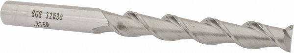 SGS - 3/8", 2-1/2" LOC, 3/8" Shank Diam, 4-1/4" OAL, 2 Flute, Solid Carbide Square End Mill - Single End, Uncoated, Spiral Flute, 45° Helix, Centercutting, Right Hand Cut, Right Hand Flute, Series 44 - Eagle Tool & Supply