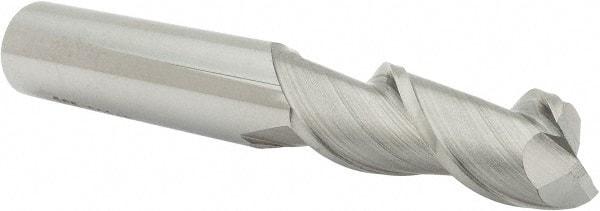 SGS - 1/2", 1-1/4" LOC, 1/2" Shank Diam, 3-1/4" OAL, 2 Flute, Solid Carbide Square End Mill - Single End, Uncoated, Spiral Flute, 45° Helix, Centercutting, Right Hand Cut, Right Hand Flute, Series 44 - Eagle Tool & Supply