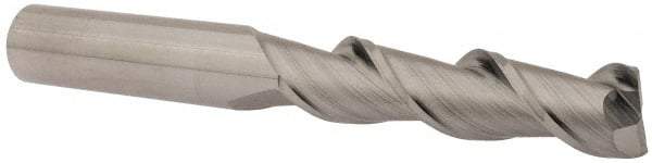 SGS - 1/2", 2" LOC, 1/2" Shank Diam, 4" OAL, 2 Flute, Solid Carbide Square End Mill - Single End, Uncoated, Spiral Flute, 45° Helix, Centercutting, Right Hand Cut, Right Hand Flute, Series 44 - Eagle Tool & Supply