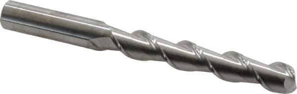 SGS - 1/2", 3" LOC, 1/2" Shank Diam, 5" OAL, 2 Flute, Solid Carbide Square End Mill - Single End, Uncoated, Spiral Flute, 45° Helix, Centercutting, Right Hand Cut, Right Hand Flute, Series 44 - Eagle Tool & Supply