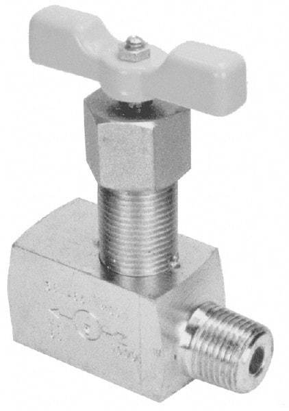 Made in USA - 1/8" Pipe, Angled Hard Seat Needle Valve - FNPT x FNPT Ends, Alloy Valve, 10,000 Max psi - Eagle Tool & Supply