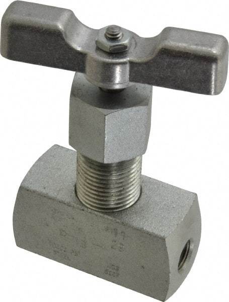 Made in USA - 1/8" Pipe, Inline Hard Seat Needle Valve - FNPT x FNPT Ends, Alloy Valve, 10,000 Max psi - Eagle Tool & Supply
