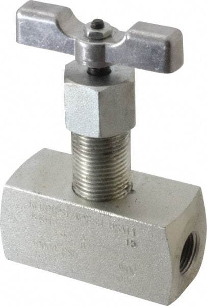 Made in USA - 3/8" Pipe, Inline Hard Seat Needle Valve - FNPT x FNPT Ends, Alloy Valve, 10,000 Max psi - Eagle Tool & Supply