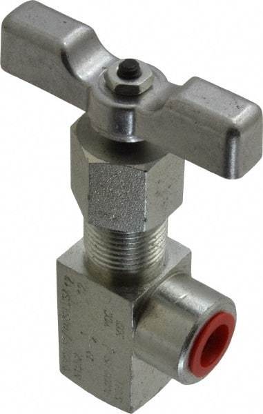 Made in USA - 1/4" Pipe, Angled Hard Seat Needle Valve - FNPT x FNPT Ends, Alloy Valve, 10,000 Max psi - Eagle Tool & Supply