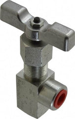 Made in USA - 1/4" Pipe, Angled Hard Seat Needle Valve - FNPT x FNPT Ends, Alloy Valve, 10,000 Max psi - Eagle Tool & Supply