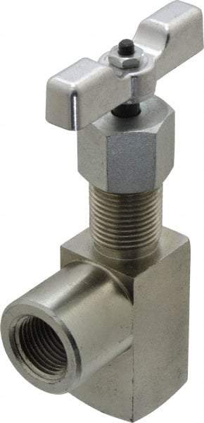 Made in USA - 1/2" Pipe, Angled Hard Seat Needle Valve - FNPT x FNPT Ends, Alloy Valve, 10,000 Max psi - Eagle Tool & Supply