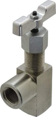 Made in USA - 1/2" Pipe, Angled Hard Seat Needle Valve - FNPT x FNPT Ends, Alloy Valve, 10,000 Max psi - Eagle Tool & Supply
