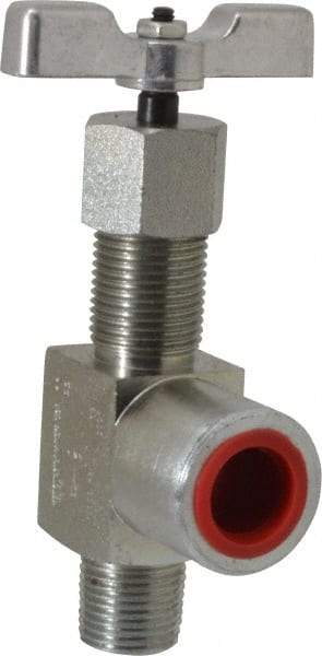 Made in USA - 1/2" Pipe, Angled Hard Seat Needle Valve - MNPT x FNPT Ends, Alloy Valve, 10,000 Max psi - Eagle Tool & Supply