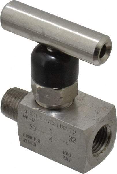 Made in USA - 1/4" Pipe, Inline Miniature Needle Valve - MNPT x FNPT Ends, Grade 316 Stainless Steel Valve, 6,000 Max psi - Eagle Tool & Supply