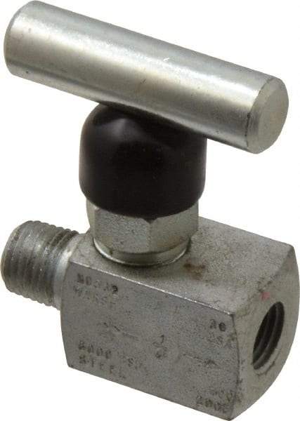 Made in USA - 1/4" Pipe, Inline Miniature Needle Valve - MNPT x FNPT Ends, Alloy Valve, 6,000 Max psi - Eagle Tool & Supply