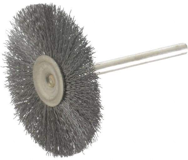 Osborn - 1-1/2" OD, 1/8" Shank Diam, Crimped Steel Wheel Brush - 0.005" Filament Diam, 25,000 RPM - Eagle Tool & Supply