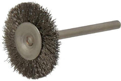 Osborn - 1" OD, 1/8" Shank Diam, Crimped Stainless Steel Wheel Brush - 0.005" Filament Diam, 25,000 RPM - Eagle Tool & Supply