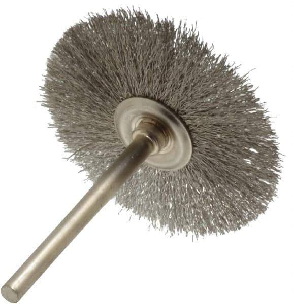 Osborn - 1-1/2" OD, 1/8" Shank Diam, Crimped Stainless Steel Wheel Brush - 0.005" Filament Diam, 25,000 RPM - Eagle Tool & Supply