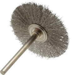 Osborn - 1-1/2" OD, 1/8" Shank Diam, Crimped Stainless Steel Wheel Brush - 0.005" Filament Diam, 25,000 RPM - Eagle Tool & Supply