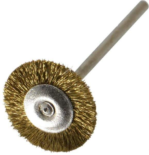 Osborn - 3/4" OD, 3/32" Shank Diam, Crimped Brass Wheel Brush - 0.005" Filament Diam, 25,000 RPM - Eagle Tool & Supply