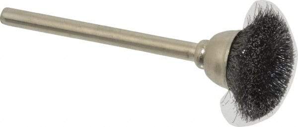 Osborn - 9/16" Diam, 1/8" Shank Straight Wire Steel Cup Brush - 0.003" Filament Diam, 25,000 Max RPM - Eagle Tool & Supply