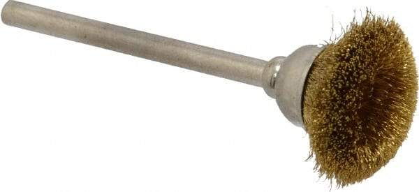 Osborn - 9/16" Diam, 1/8" Shank Straight Wire Brass Cup Brush - 0.003" Filament Diam, 25,000 Max RPM - Eagle Tool & Supply