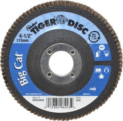 Weiler - 80 Grit, 4-1/2" Disc Diam, 7/8" Center Hole, Type 27 Zirconia Alumina Flap Disc - 12,000 Max RPM, Phenolic Backing, Arbor Attaching System, Coated - Eagle Tool & Supply