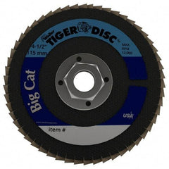 Weiler - 40 Grit, 4-1/2" Disc Diam, 5/8-11 Center Hole, Type 27 Zirconia Alumina Flap Disc - 12,000 Max RPM, Phenolic Backing, Arbor Attaching System, Coated - Eagle Tool & Supply