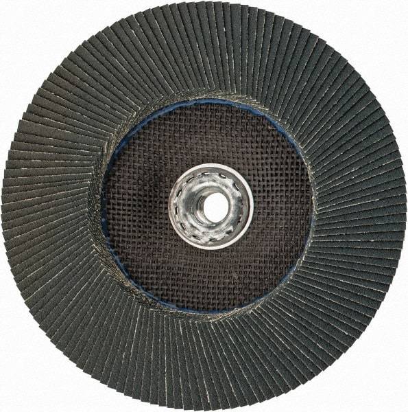 Weiler - 80 Grit, 7" Disc Diam, 5/8-11 Center Hole, Type 27 Zirconia Alumina Flap Disc - 8,600 Max RPM, Phenolic Backing, Arbor Attaching System, Coated - Eagle Tool & Supply