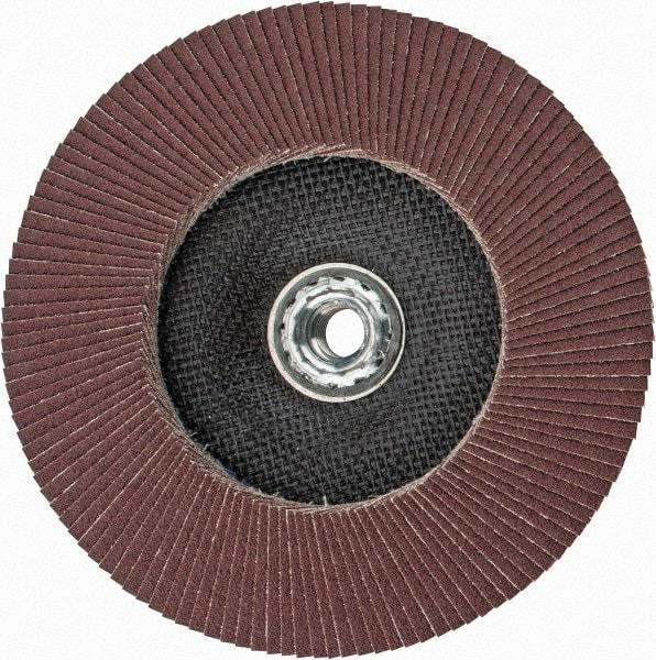 Weiler - 60 Grit, 7" Disc Diam, 5/8-11 Center Hole, Type 27 Aluminum Oxide Flap Disc - 8,600 Max RPM, Phenolic Backing, Arbor Attaching System, Coated - Eagle Tool & Supply