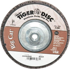 Weiler - 80 Grit, 7" Disc Diam, 5/8-11 Center Hole, Type 27 Aluminum Oxide Flap Disc - 8,600 Max RPM, Phenolic Backing, Arbor Attaching System, Coated - Eagle Tool & Supply